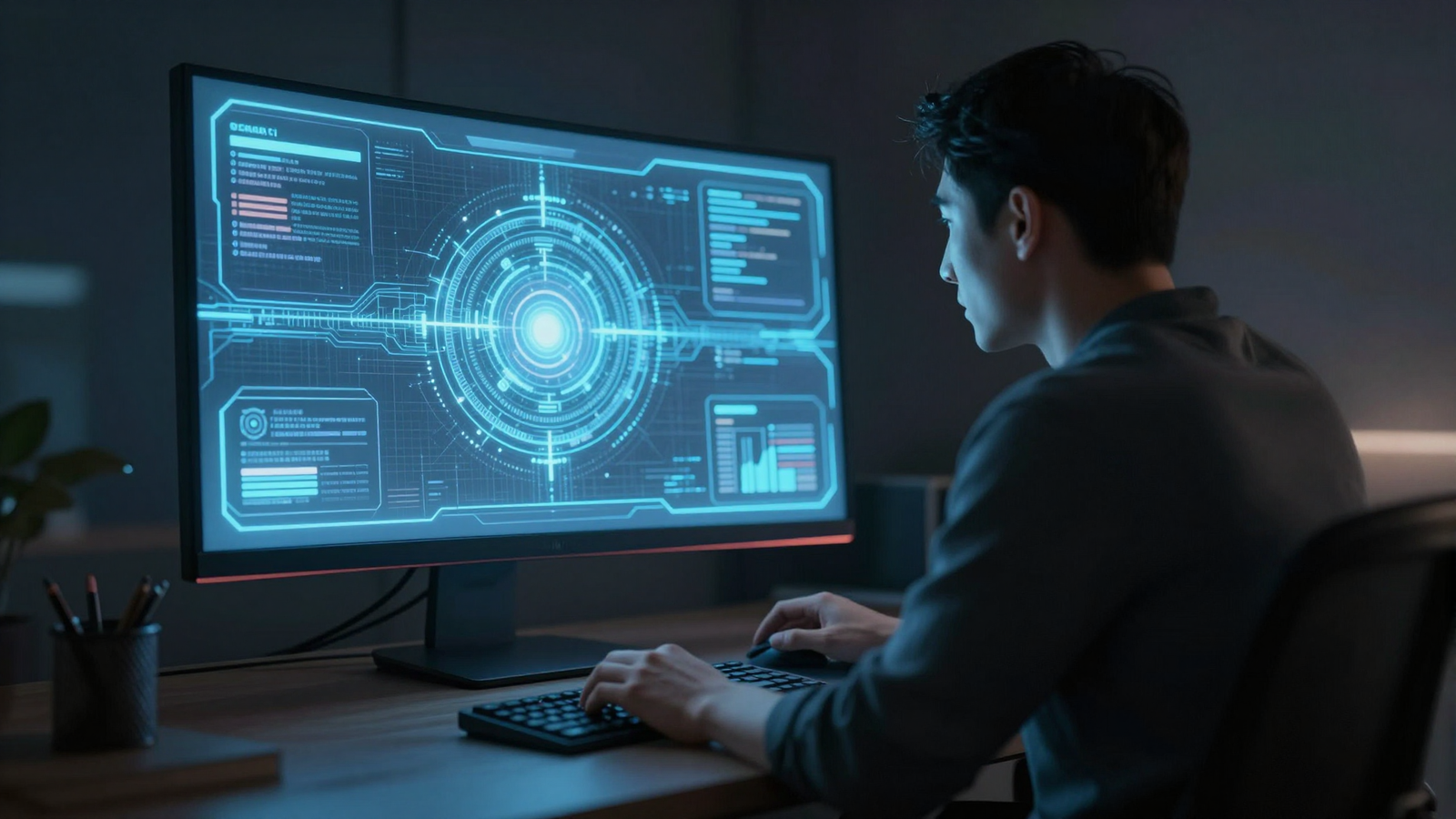 Conceito de agente de IA operando um computador