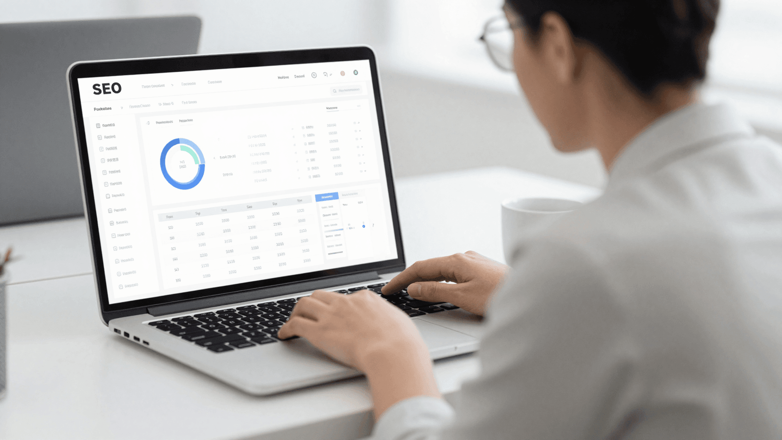 Profissional trabalhando no SEO de um site no computador