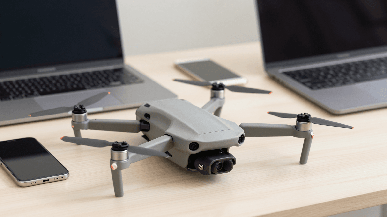 Drone DJI ao lado de notebook representando a regularização do equipamento