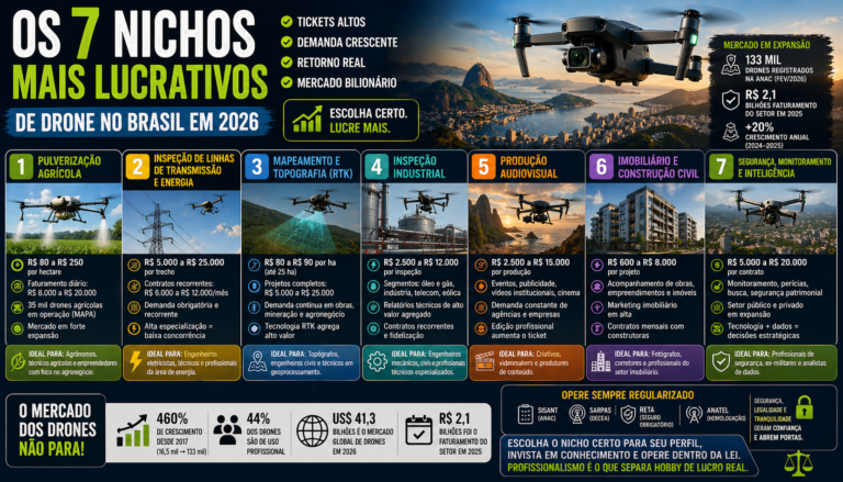 Os 7 nichos mais lucrativos de drone no Brasil em 2026