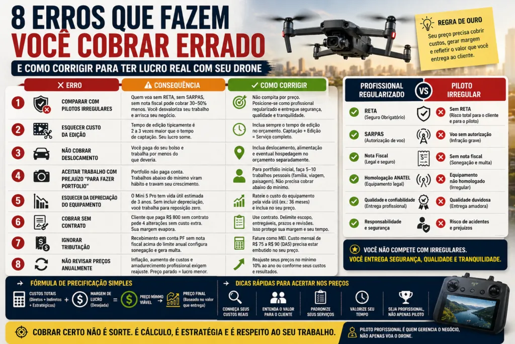 Erros comuns ao precificar serviço de voo com drone profissional