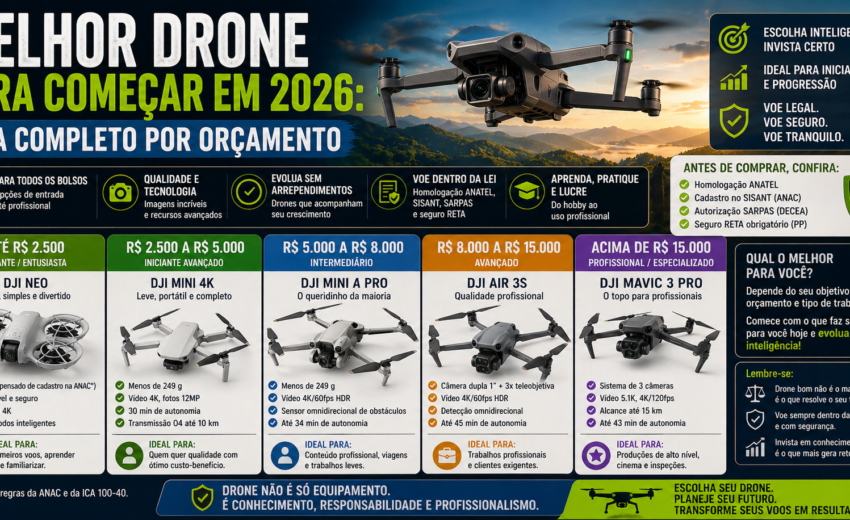 Melhor drone para começar em 2026: guia completo por orçamento
