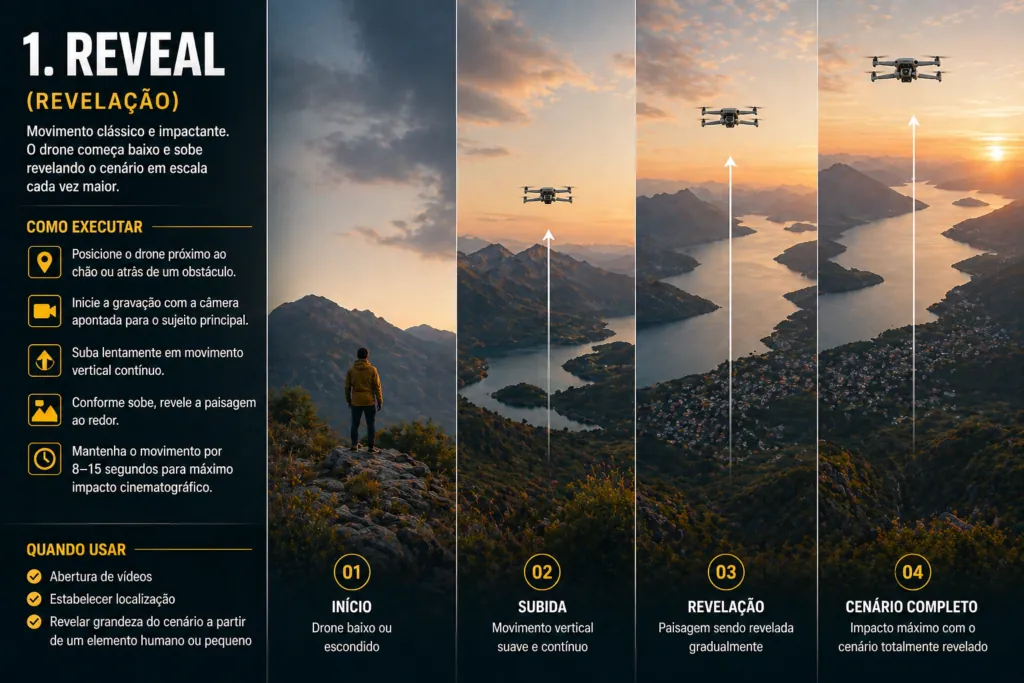 Movimento Reveal de drone revelando paisagem cinematográfica