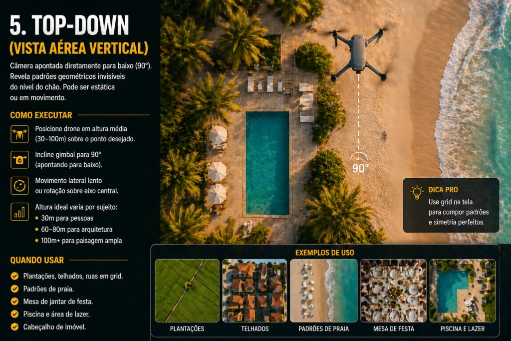 Movimento Top-down em vista aérea vertical com drone