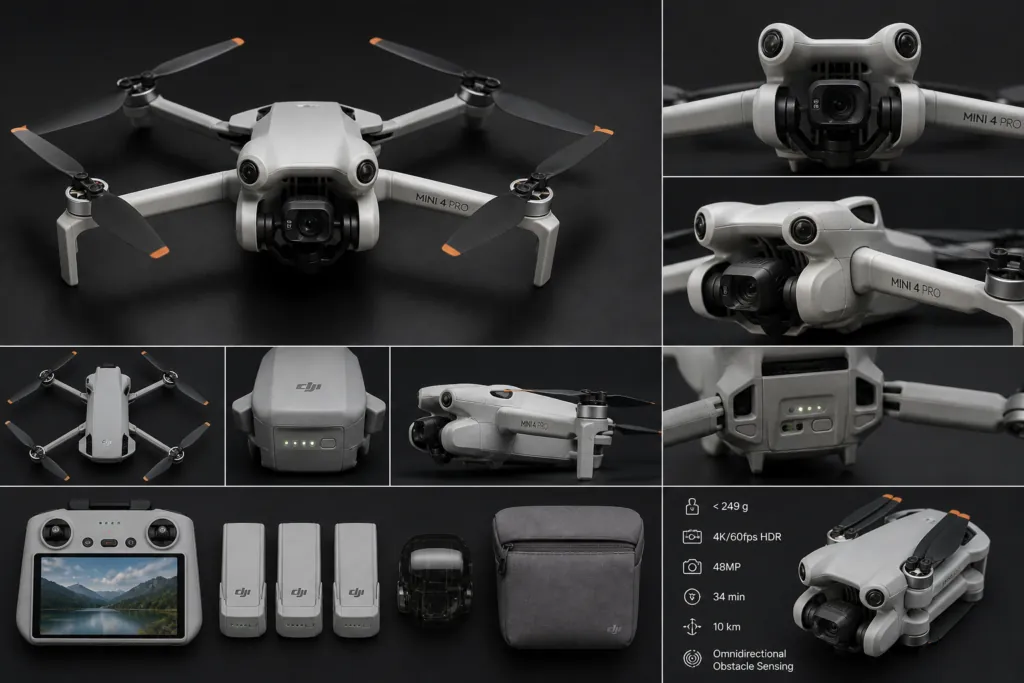 DJI Mini 4 Pro de 249 gramas sobre balança eletrônica
