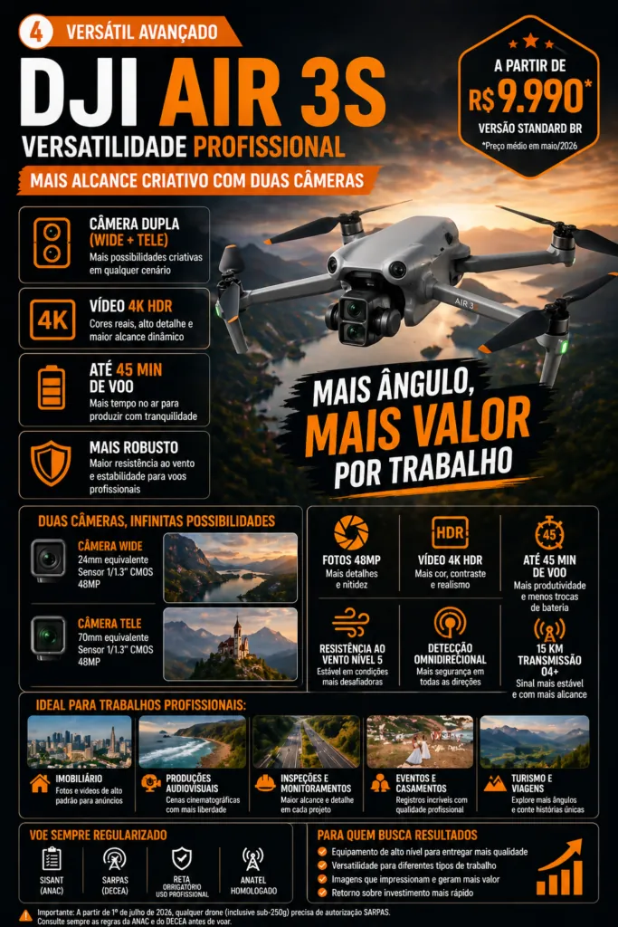 DJI Air 3S Standard BR com câmera dupla grande angular e telefoto