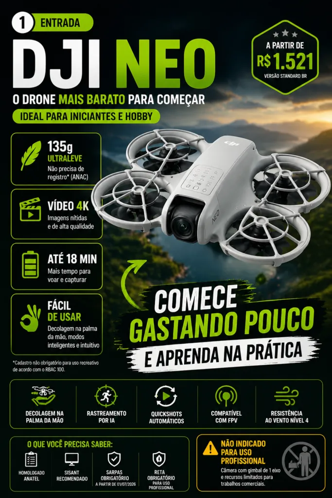 DJI Neo Standard BR como drone de entrada até R$ 3 mil