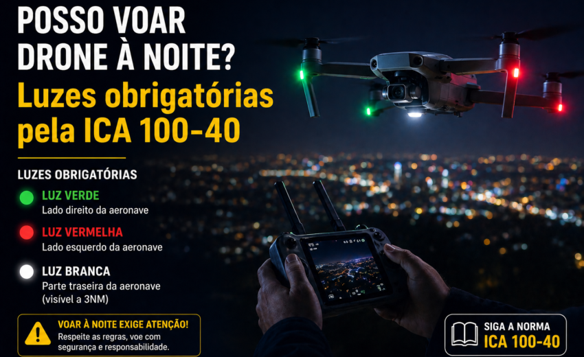 Posso voar drone à noite? Luzes obrigatórias pela ICA 100-40
