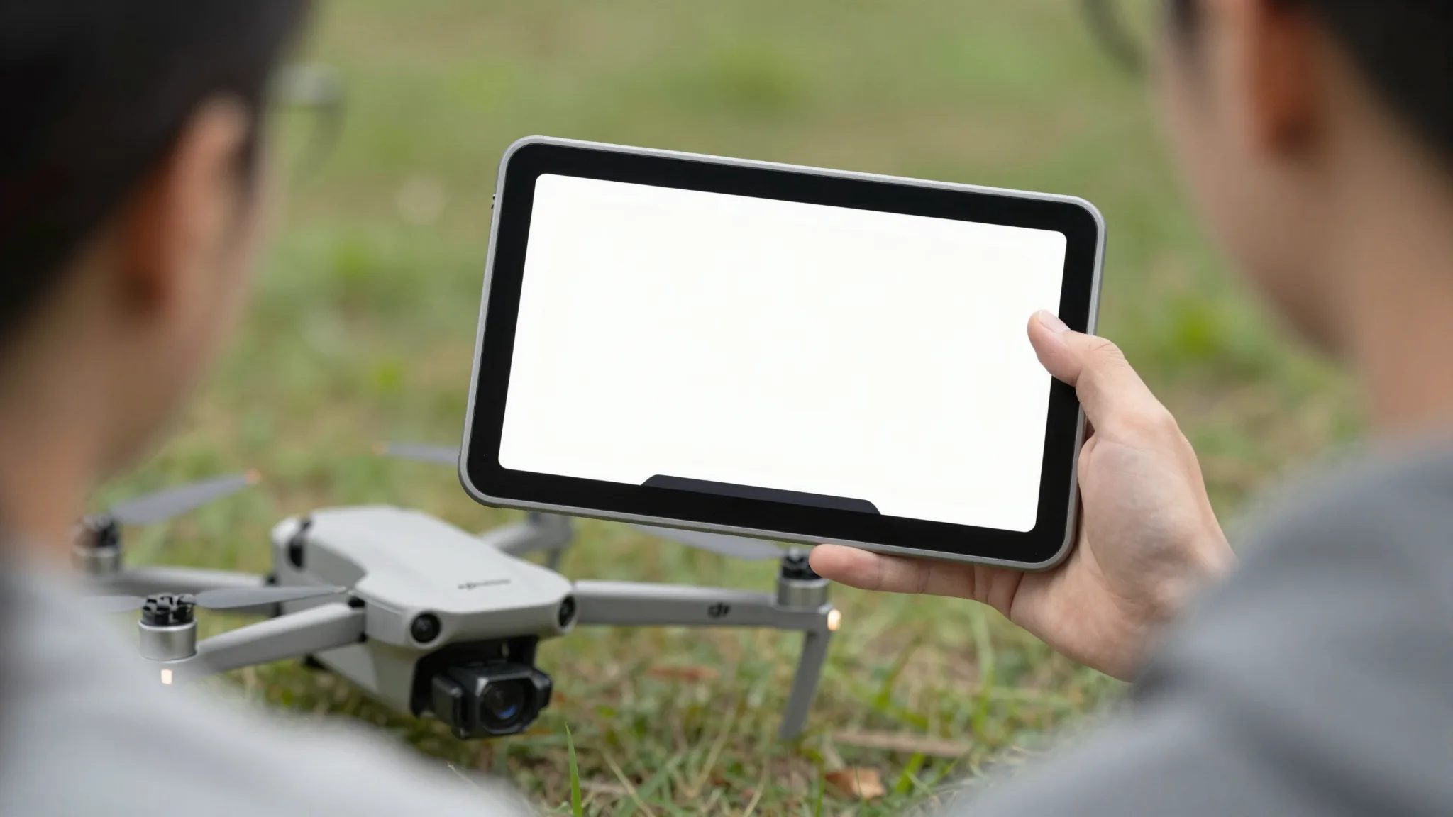 Piloto apresentando orçamento ao cliente com drone DJI ao lado