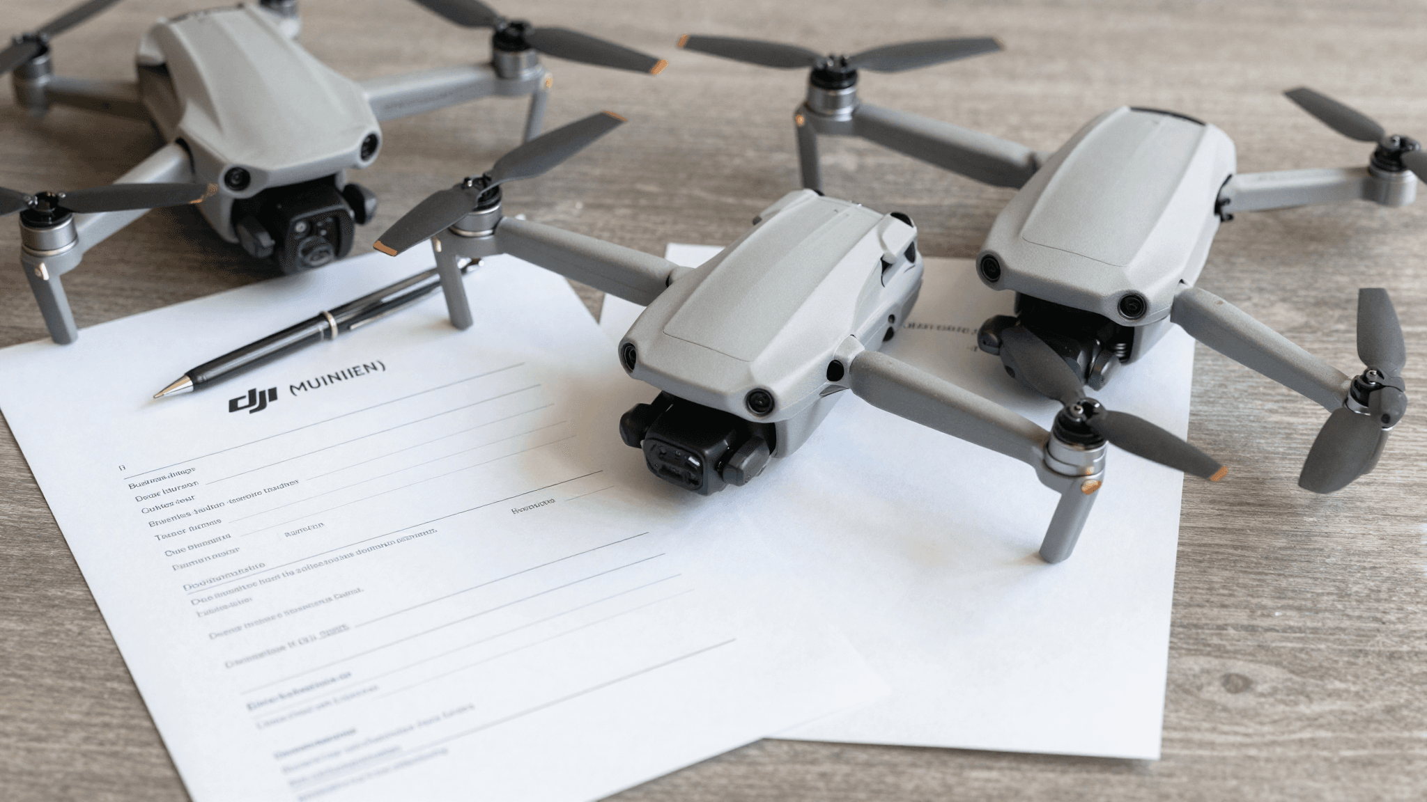 Documentos de abertura de empresa com um drone DJI