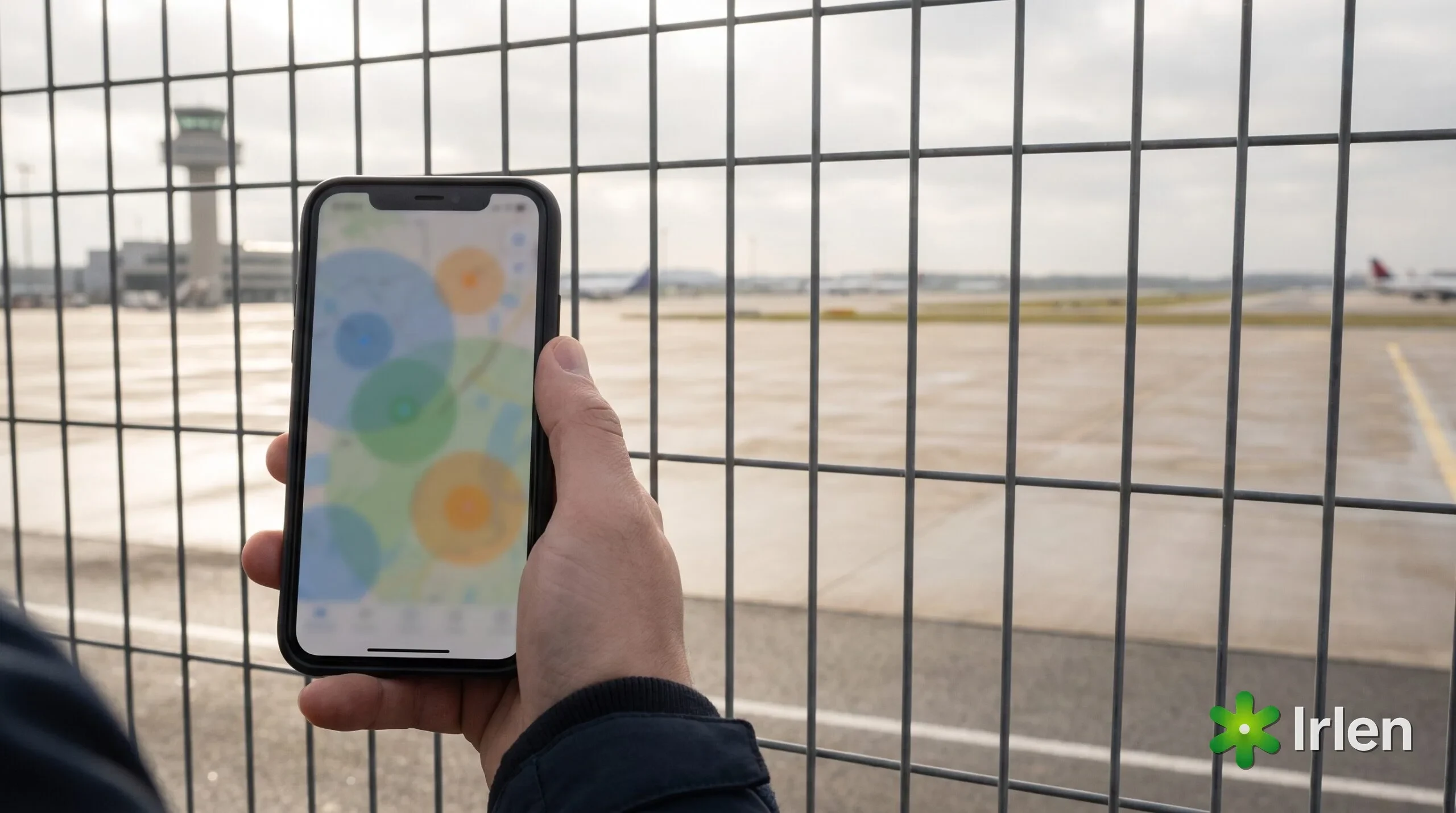 Consulta das zonas de restrição no celular perto de um aeroporto