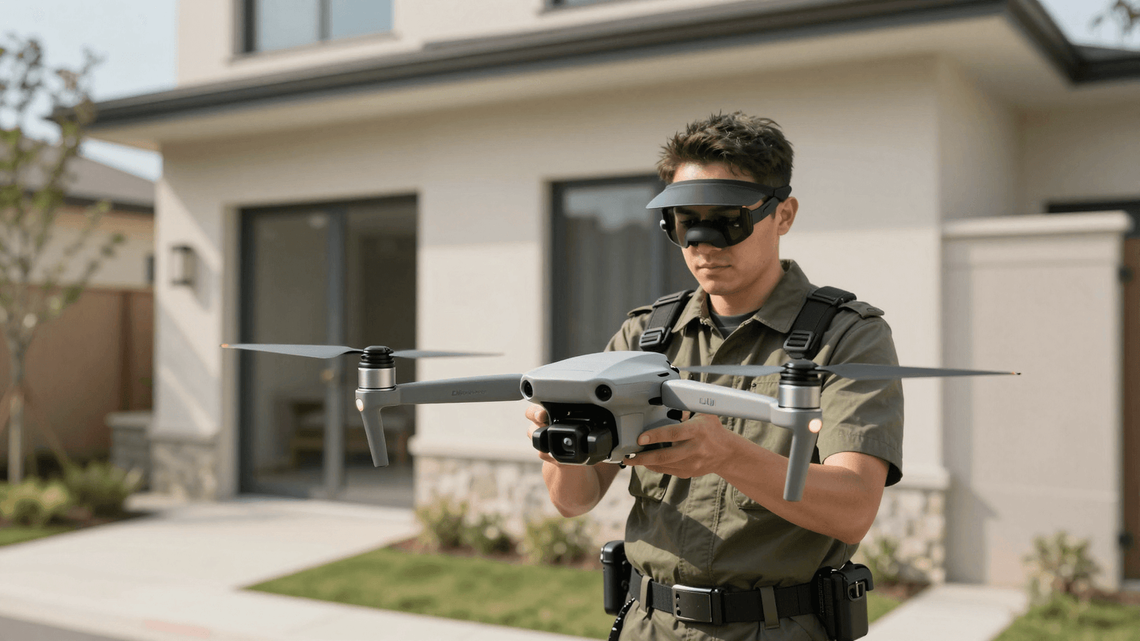 Piloto profissional operando um drone DJI em um trabalho