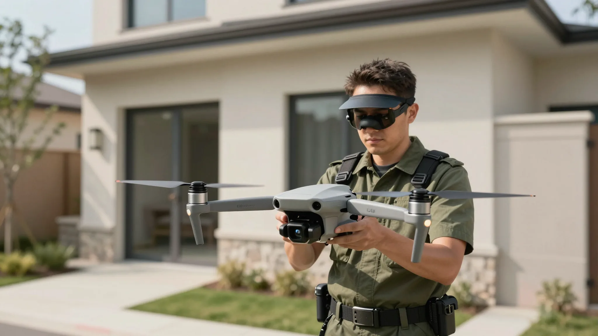 Piloto profissional operando um drone DJI em um trabalho