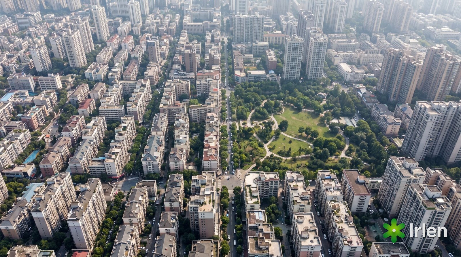 Vista aérea de uma área urbana densamente povoada