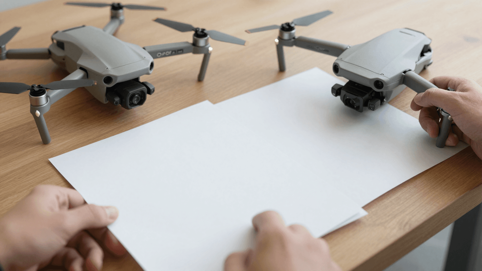 Contratação de seguro com documentos e um drone DJI ao lado