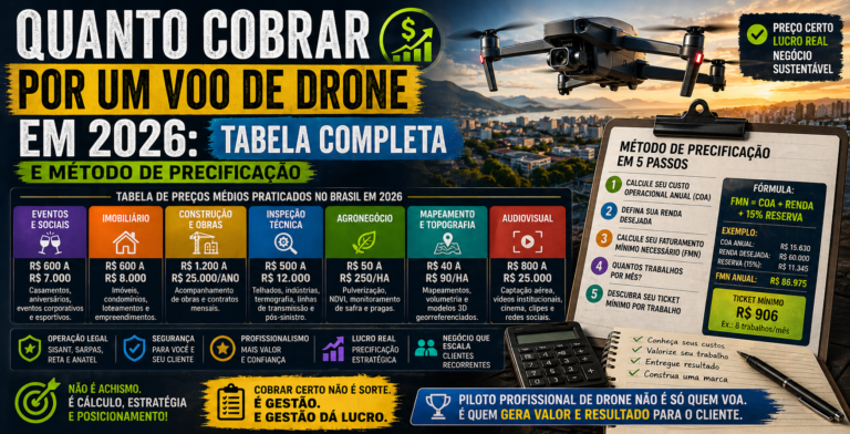 Quanto cobrar por um voo de drone em 2026: tabela completa e método de precificação
