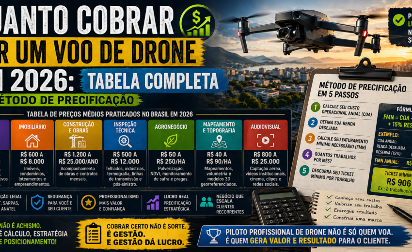 Quanto cobrar por um voo de drone em 2026: tabela completa e método de precificação