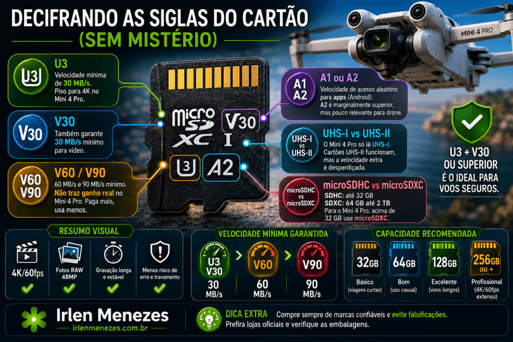 Cartão de memória para DJI Mini 4 Pro: o guia que vai além da lista oficial em 2026
