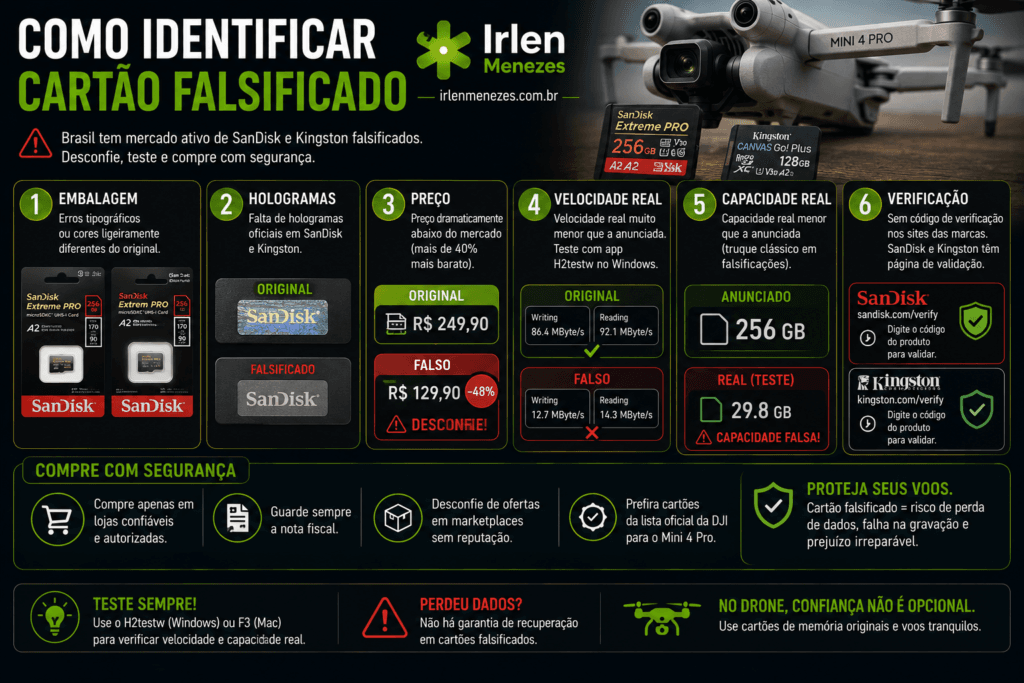 Cartão de memória para DJI Mini 4 Pro: o guia que vai além da lista oficial em 2026
