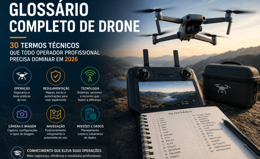 Glossário completo de drone: 30 termos técnicos que todo operador profissional precisa dominar em 2026
