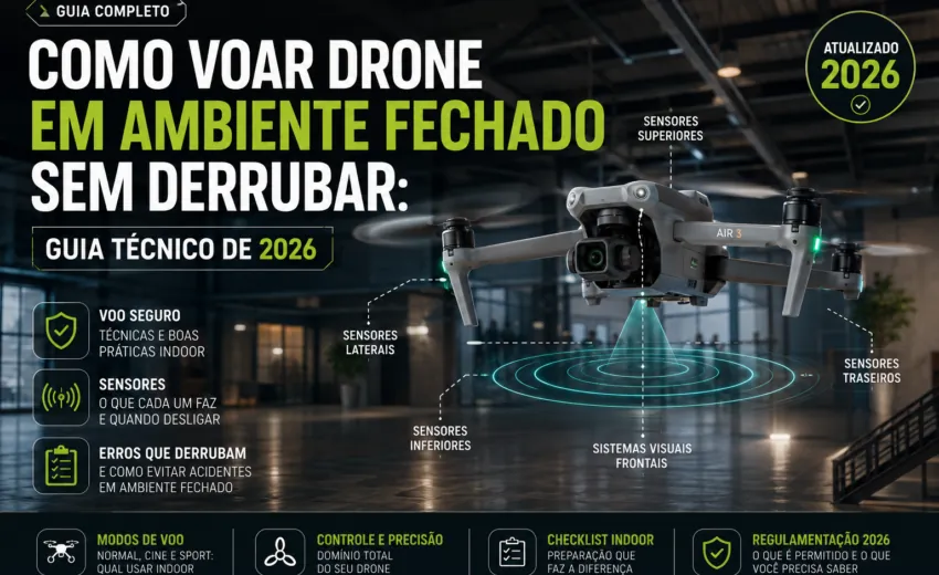 Como voar drone em ambiente fechado sem derrubar: guia técnico de 2026