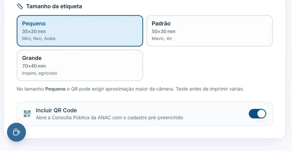 Preview ao vivo da etiqueta SISANT no Gerador antes de imprimir