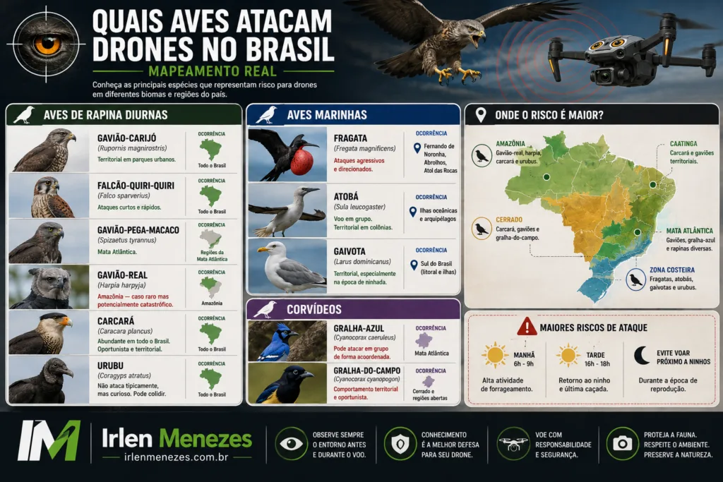 Ave de rapina atacando drone em voo no Brasil