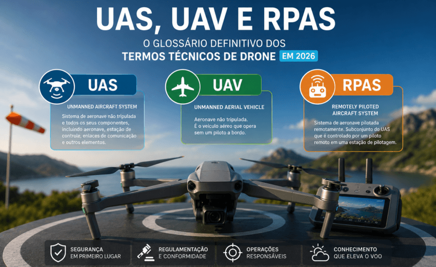 UAS, UAV e RPAS: o glossário definitivo dos termos técnicos de drone em 2026
