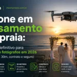 Drone em casamento na praia: o guia definitivo para noivos e fotógrafos em 2026 (anuência, 30m, contrato e seguro)
