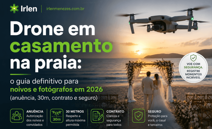Drone em casamento na praia: o guia definitivo para noivos e fotógrafos em 2026 (anuência, 30m, contrato e seguro)