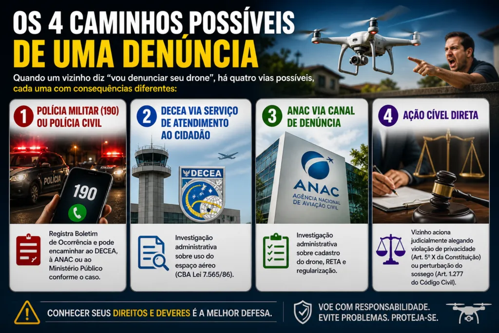 Quatro caminhos possíveis de uma denúncia contra operador de drone