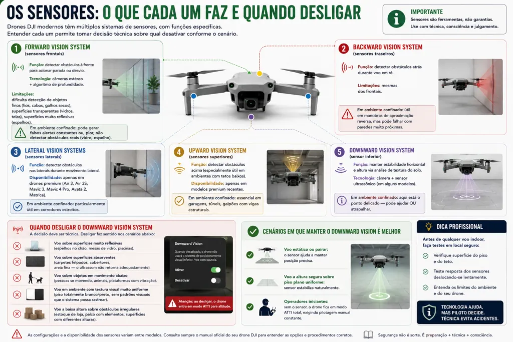 Sensores ópticos e ToF do drone para detecção de obstáculos em voo indoor