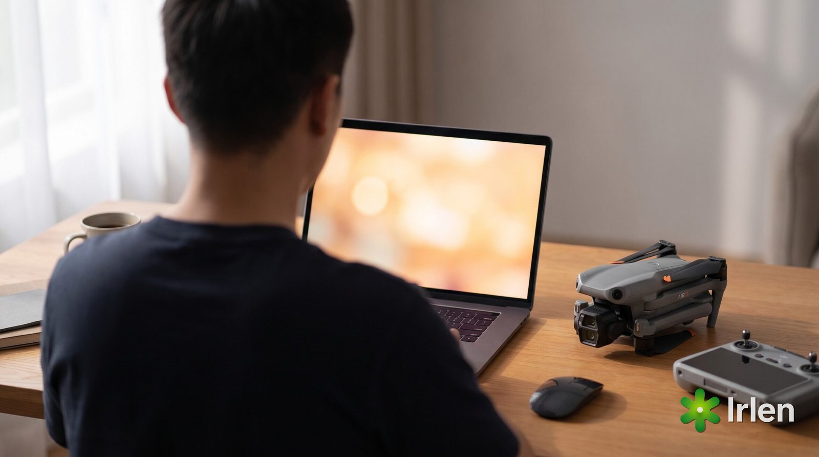 Cadastro de operador no notebook com o drone DJI Air 3S ao lado