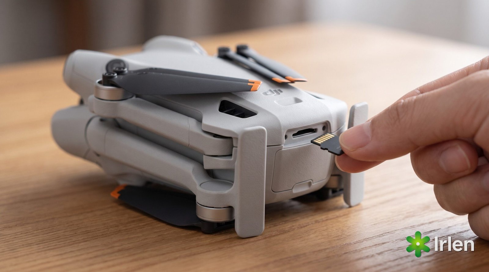 Cartão microSD ao lado do slot do DJI Mini 4 Pro