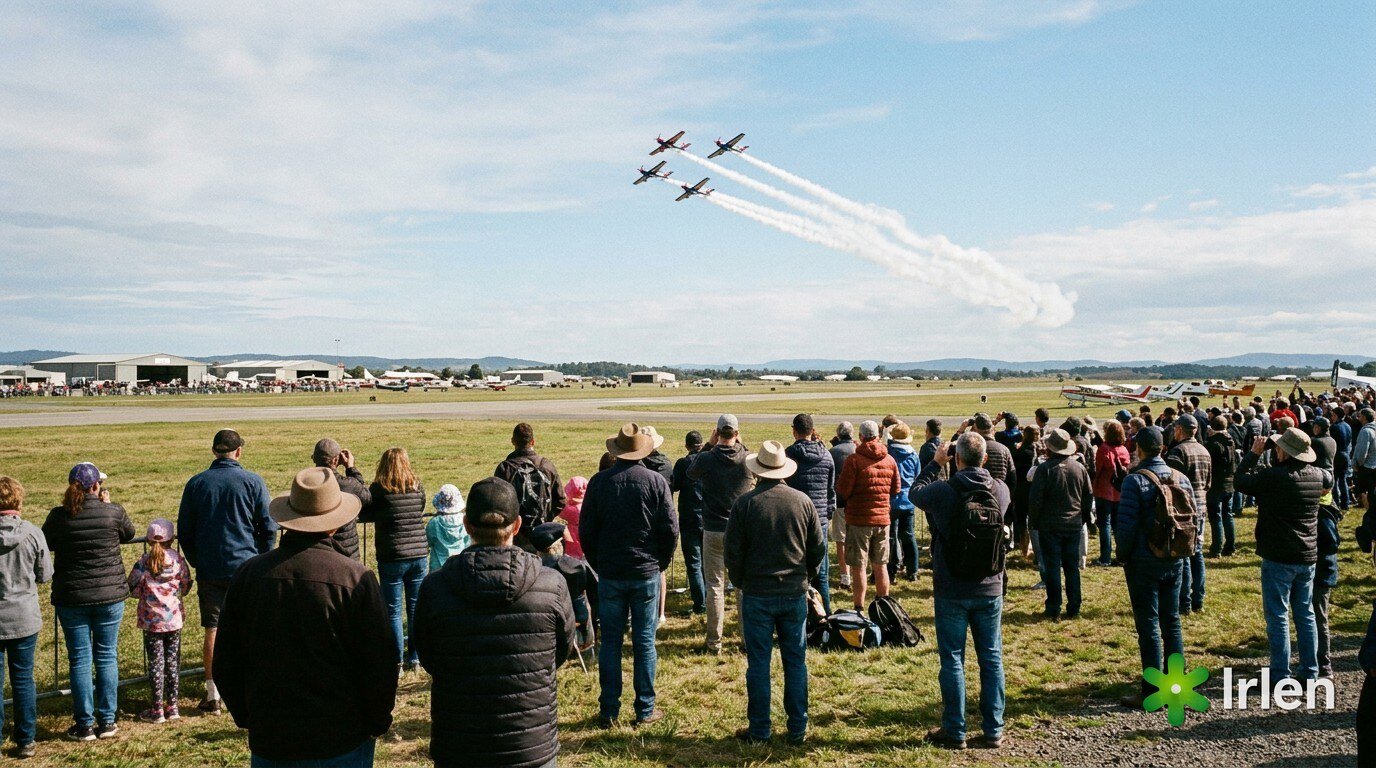 Público assistindo à Esquadrilha da Fumaça em um evento aéreo