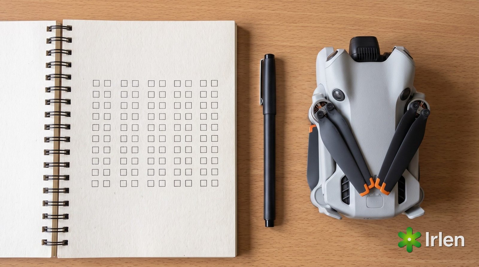 Checklist de compliance ao lado do drone DJI Mini 4 Pro