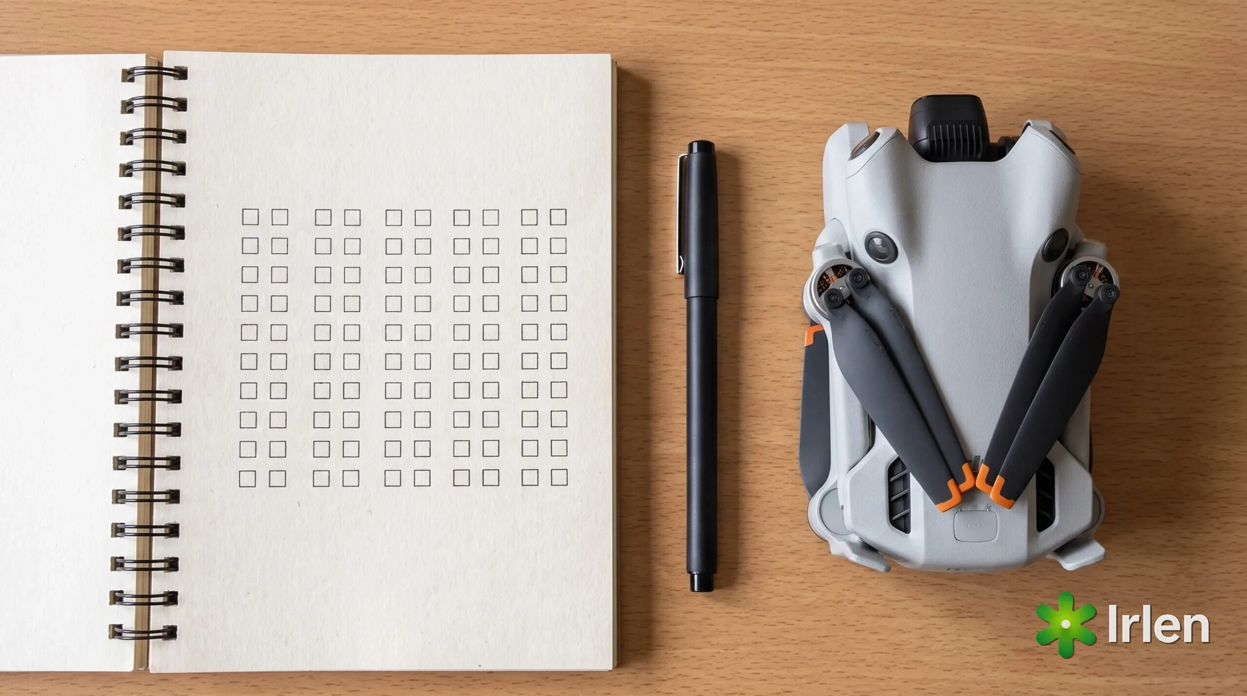 Checklist de compliance ao lado do drone DJI Mini 4 Pro