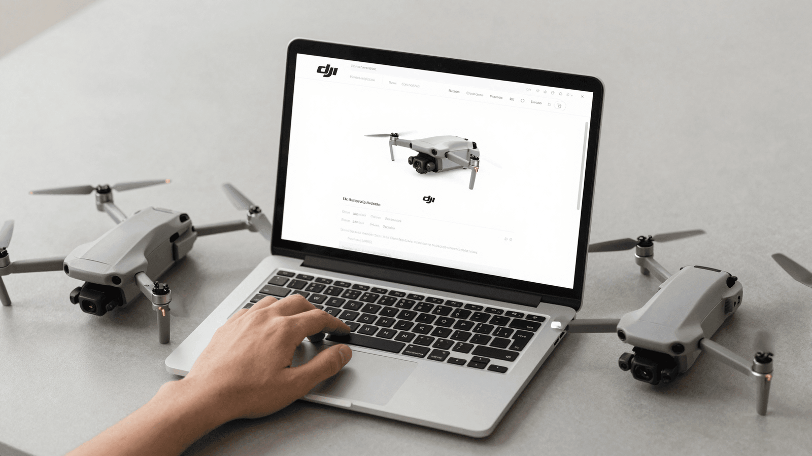 Cadastro de operador no notebook com drone DJI ao lado