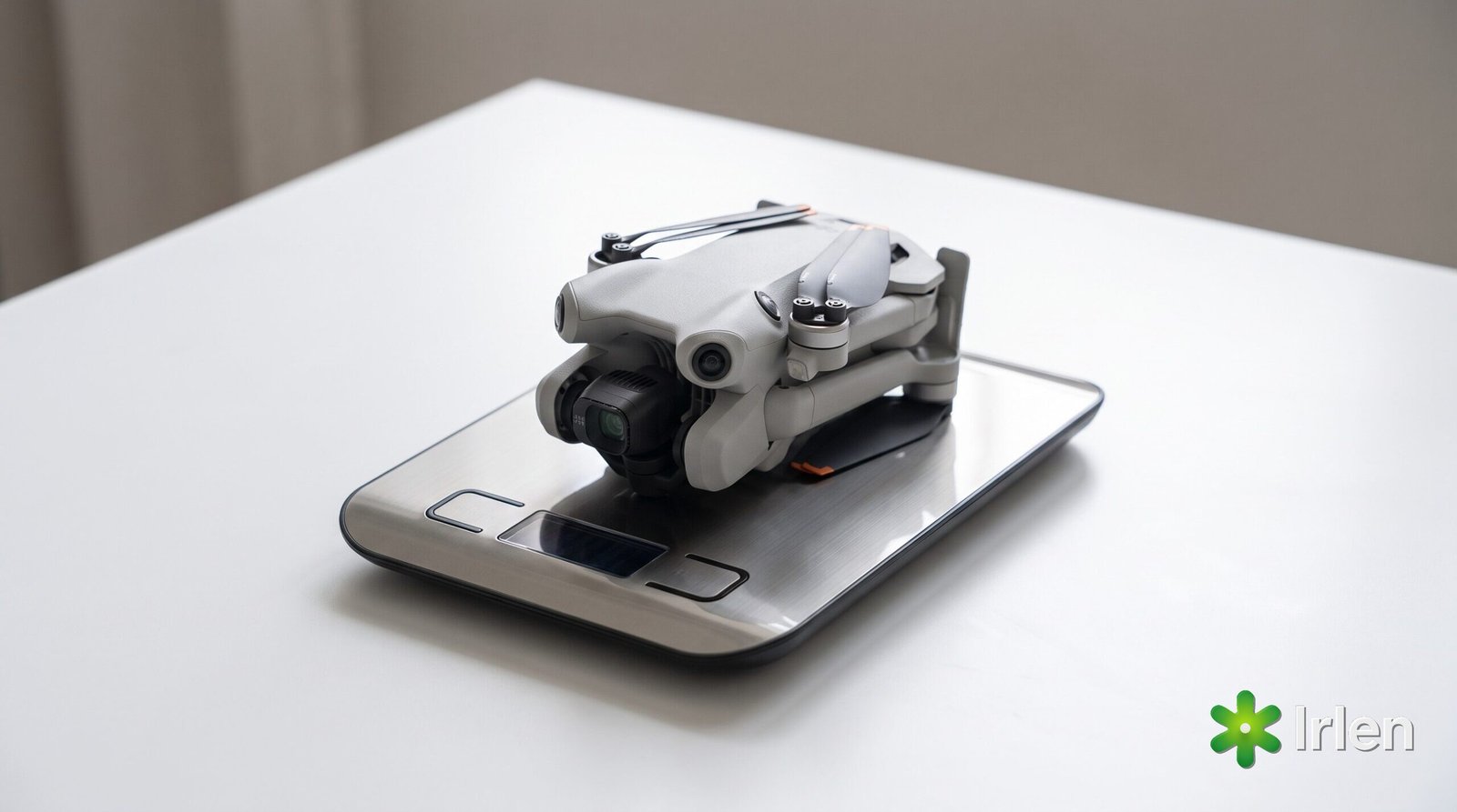 Drone DJI Mini 4 Pro sobre uma balança, ilustrando o peso máximo de decolagem