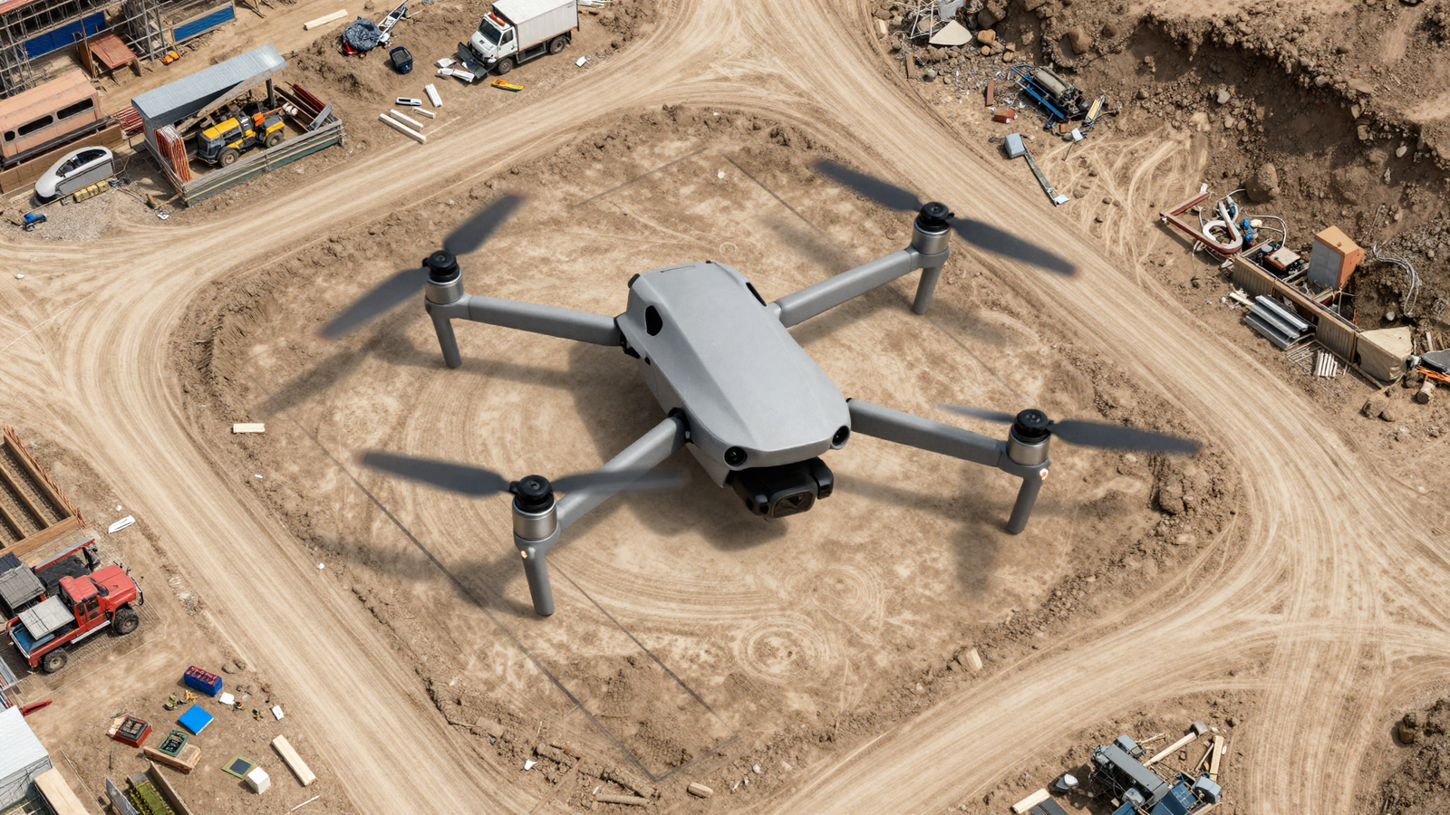 Vista aérea de um canteiro de obras mapeado por drone