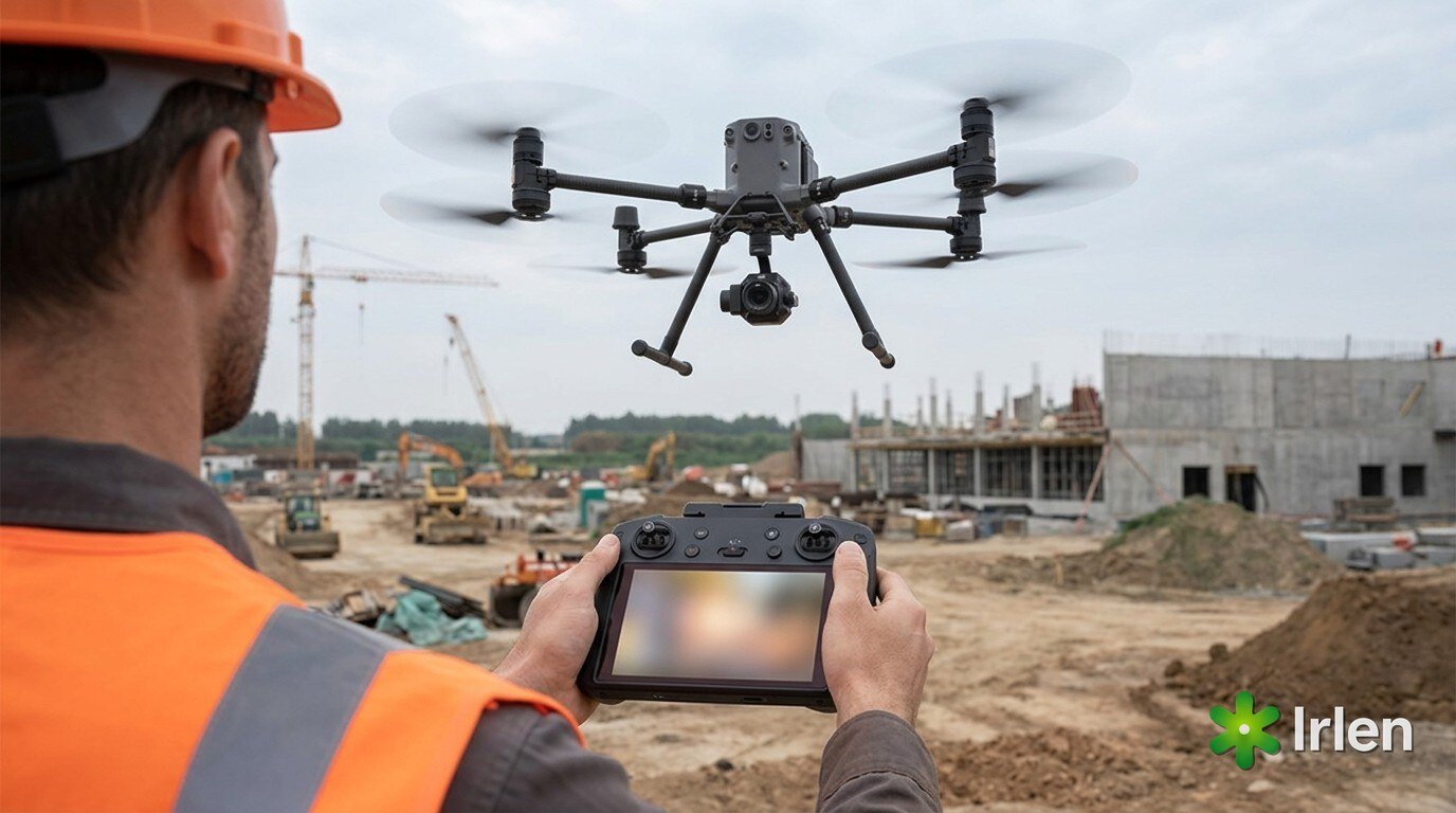 Profissional operando o DJI Matrice 350 em levantamento georreferenciado