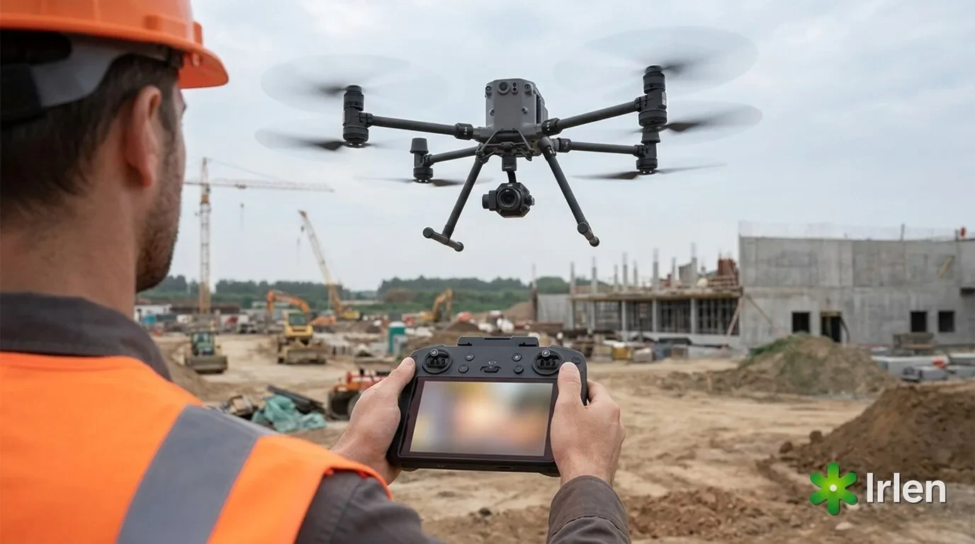 Profissional operando o DJI Matrice 350 em levantamento georreferenciado