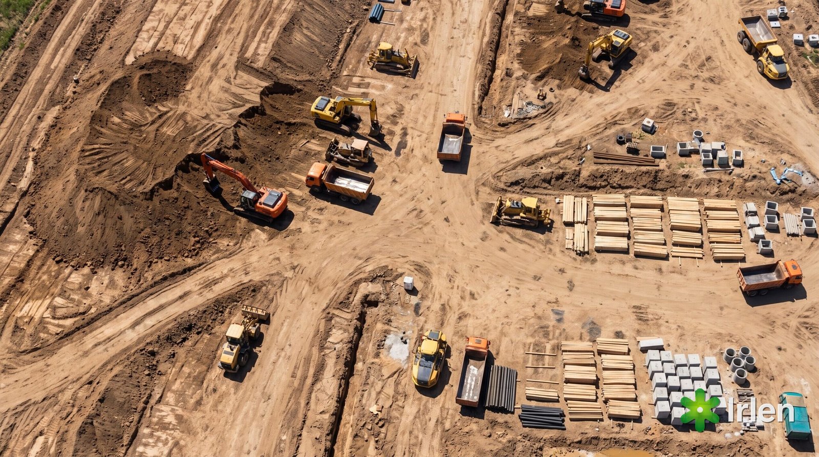Vista aérea de um canteiro de obras mapeado por drone