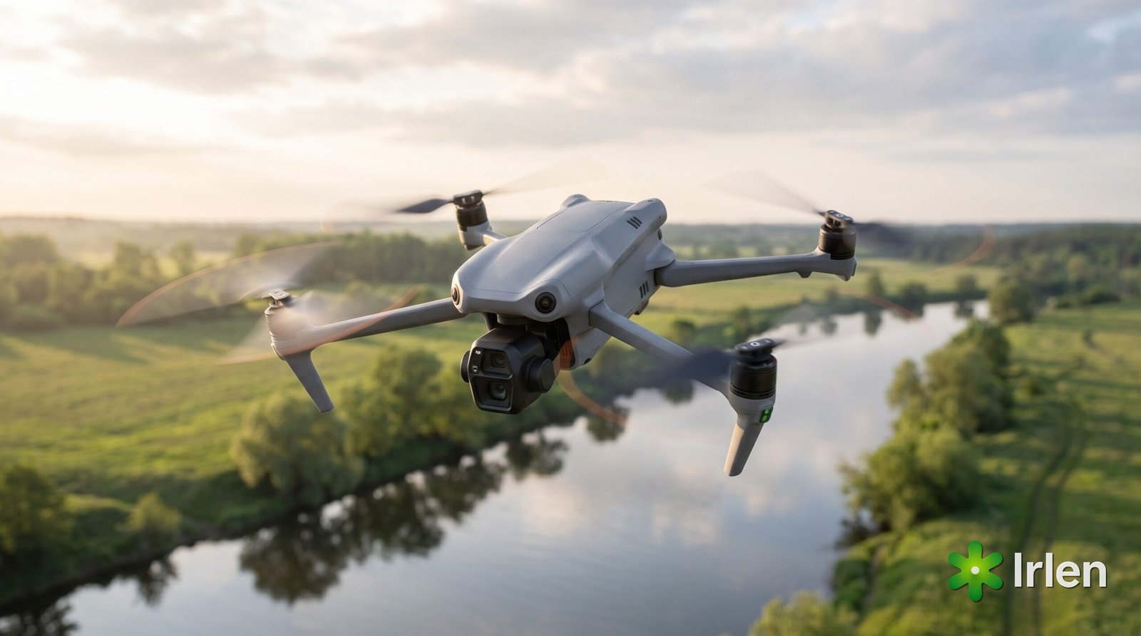 Drone DJI Air 3S em operação sobre uma paisagem