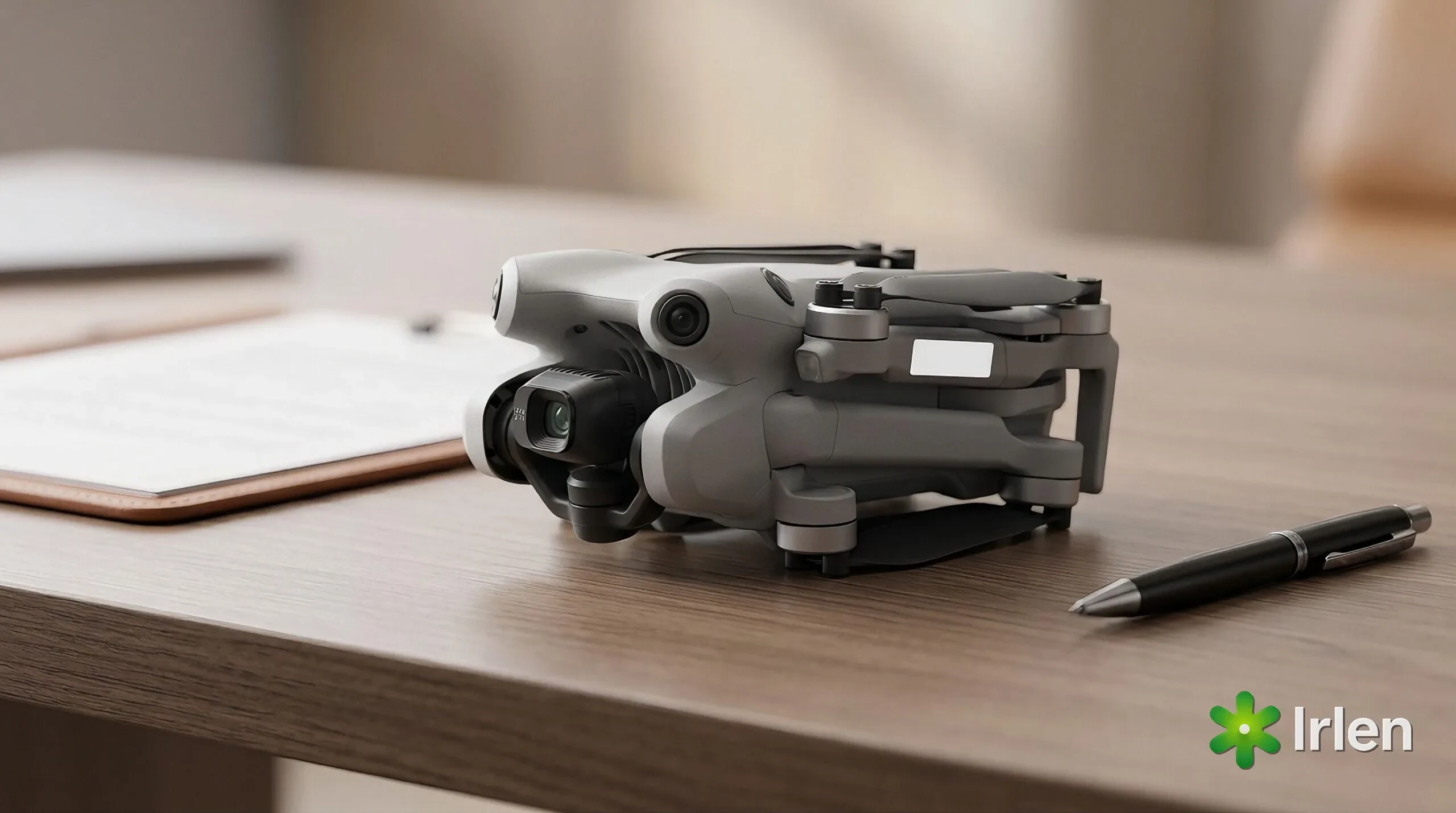 Drone DJI Mini 4 Pro com adesivo de registro ao lado dos comprovantes