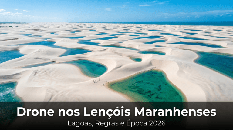 Drone nos Lençóis Maranhenses: lagoas, regras e época em 2026 — drone Lençóis Maranhenses
