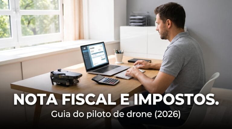 Piloto de drone emitindo nota fiscal e organizando impostos no home office