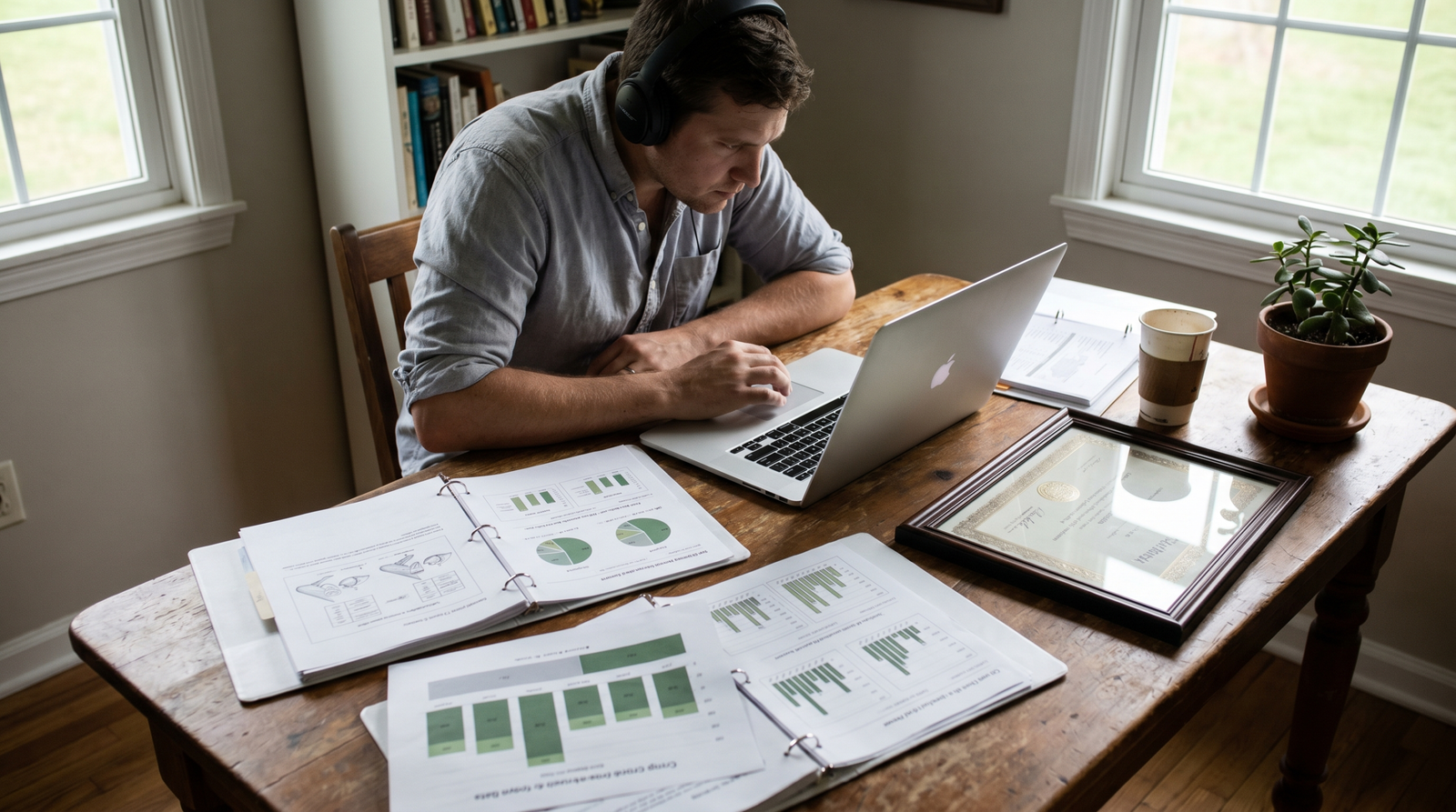 Pessoa estudando para a certificação de aviação agrícola no notebook