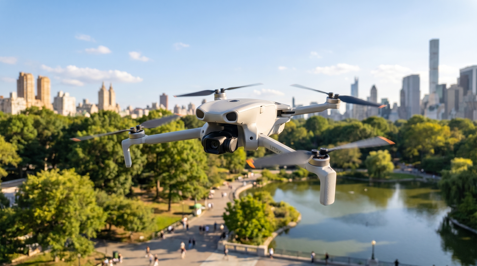 DJI Lito X1 em voo, foco na câmera de 1/1,3 polegada