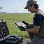 Piloto consultando o mapa de espaco aereo perto de um aeroporto antes de voar, ilustrando o termo de coordenacao